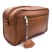 Saddle Brown Leather Toiletry Bag