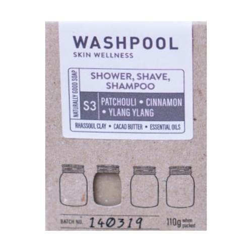 S3 Shampoo, Shower & Shave Bar Patchouli, Cinnamon & Ylang Ylang